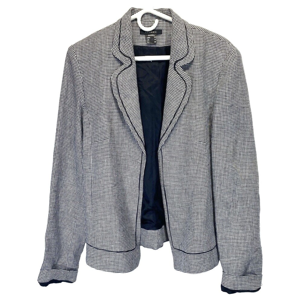 Louben Women's Blazer Size 10 Black/White Houndstooth 100% linen RN85188